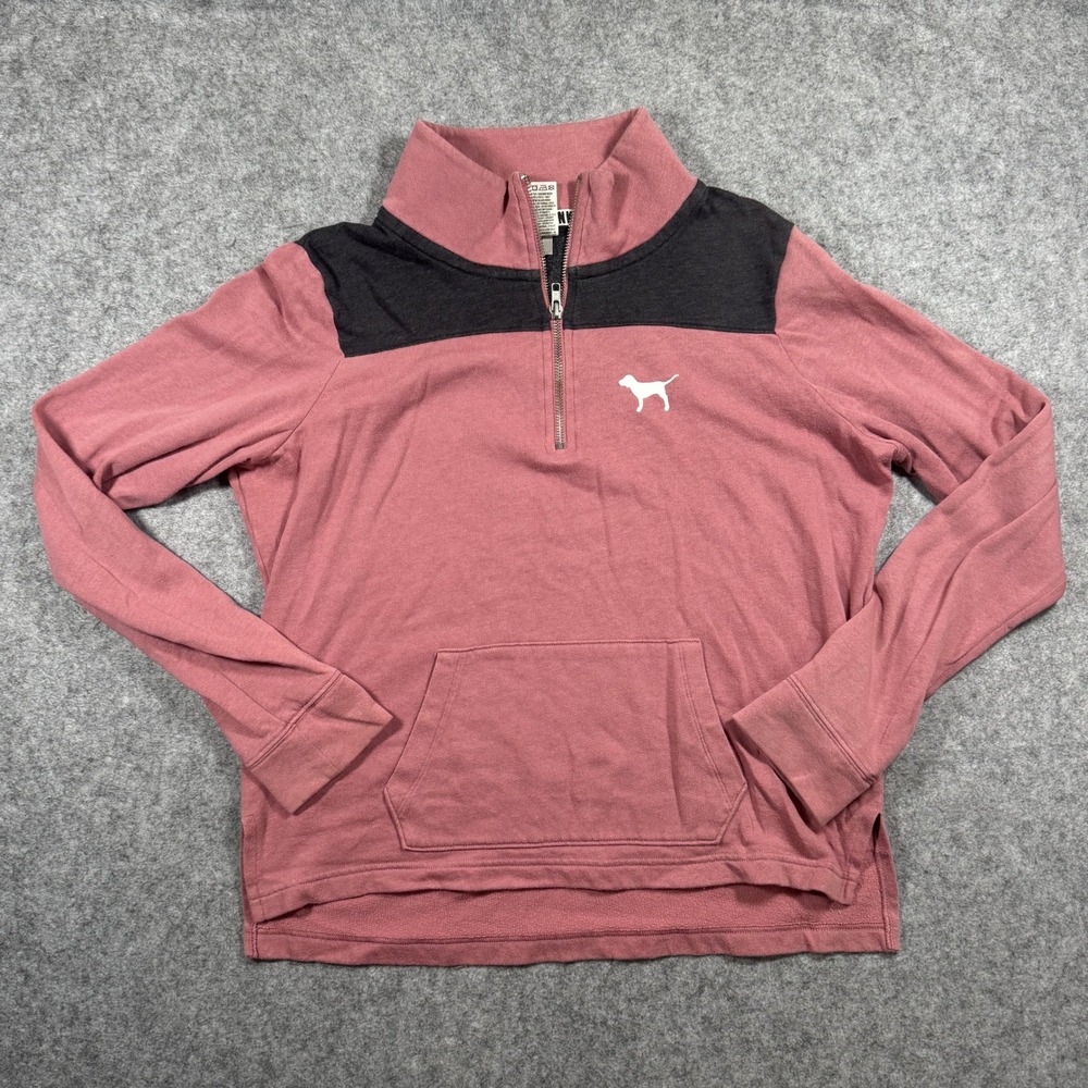 PINK Victoria's Secret Quarter-Zip Pullover Medium Pink Colorblock Cotton Blend
